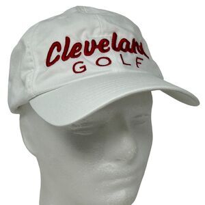 Cleveland Golf Dad Hat Cap Golfer Golfing White Cotton 6 Panel Strapback